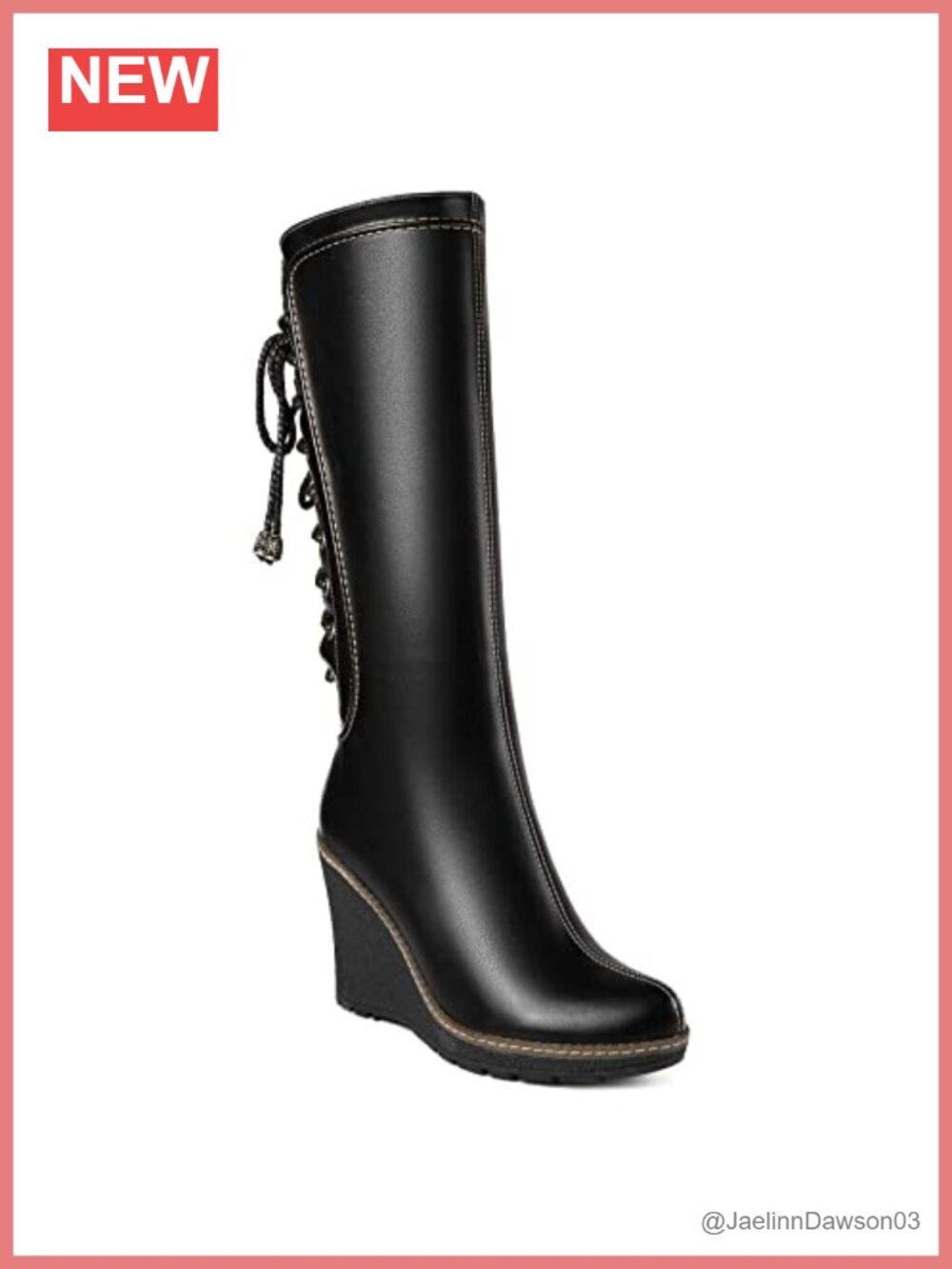 ANN CREEK Camux Stitches Back Lace Mid-Calf Wedge Boots Black